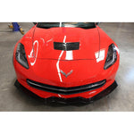 Black carbon fiber front airdam splitter mounted beneath front bumper of red Corvette - APR Performance front airdam for Chevrolet C7 Corvette Corvette Z06