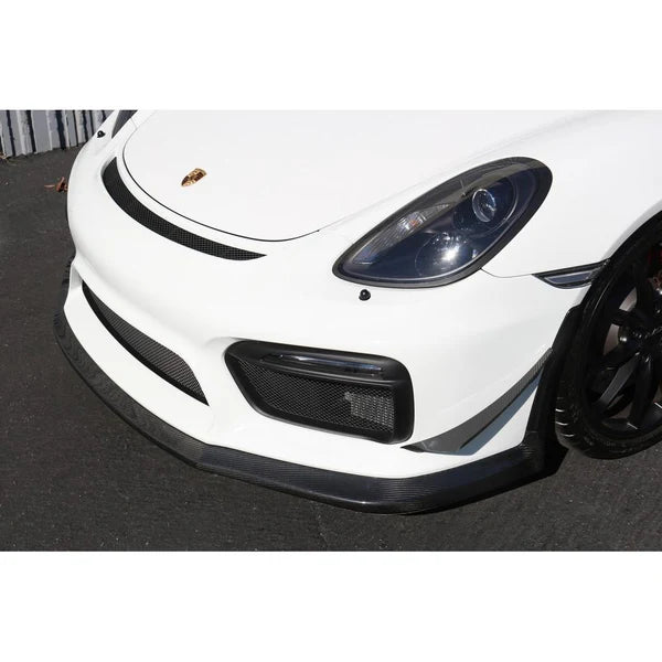 Porsche 981 Cayman GT4 Front Bumper Canards 2015-2016 fitment close-up side view