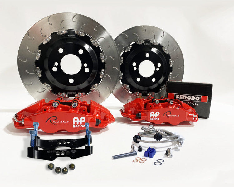 A front view of AP Racing by Essex Road Brake Kit (Rear 9541/380mm)- F87 BMW M2, F80 M3, F82 M4 with a white background