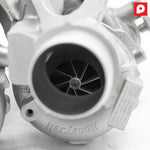 PURE Stage 2 VR30 turbo compressor inlet straight on, showing the billet wheel blade profile