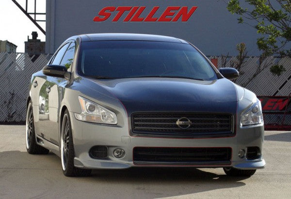 wide view of Stillen Front Bumper Lip Spoiler for Nissan Maxima 2009-2015 fitted inside a car