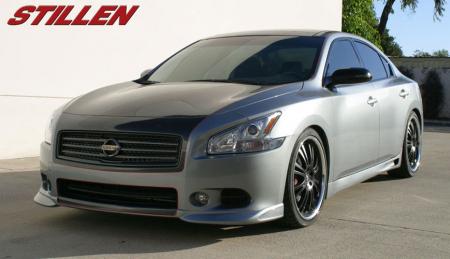 wide view of Stillen Side Skirt Set for Nissan Maxima 2009-2015 fitted inside a car