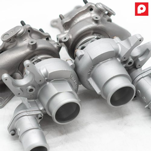 A top view of Pure Turbos Turbo Upgrade Pure700 for Kia Stinger (3.3L) 2018-2023 with white background