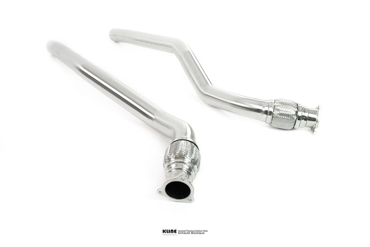 Right angled view of 100 Cell Cat Pipe Set For Audi RS7 V8 manufactured by Kline Innovation