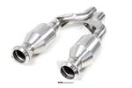 Left angled view of 100 Cell Cat Pipe Set Downpipes For Ferrari 599 GTB manufactured by kline innovation