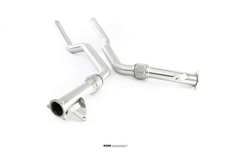 Front view of 200 Cell Cat Pipe Set For Audi RS5 V6 2018+ manufactured by Kline Innovation