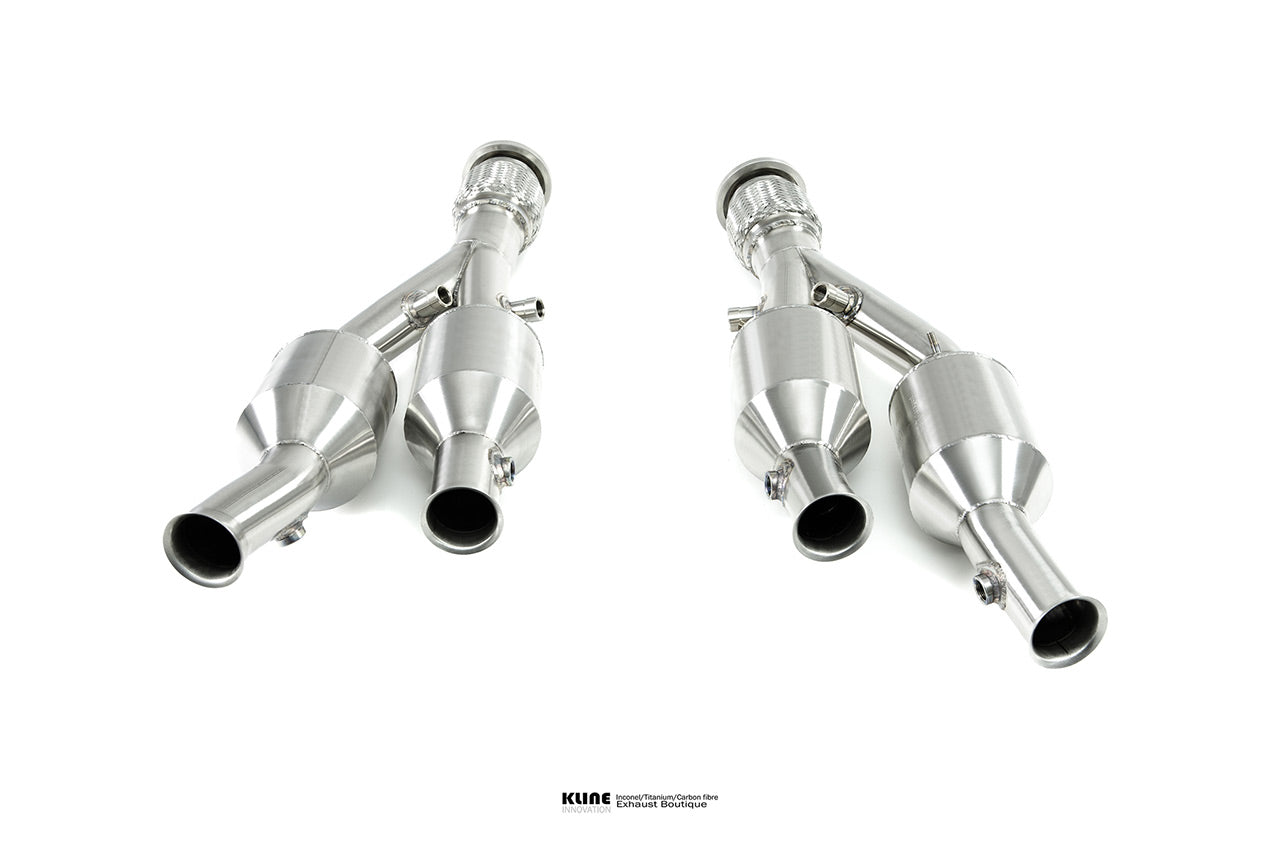 Back view of 200 Cell Cat Pipe Set For Lamborghini Aventador manufactured by kline innovation