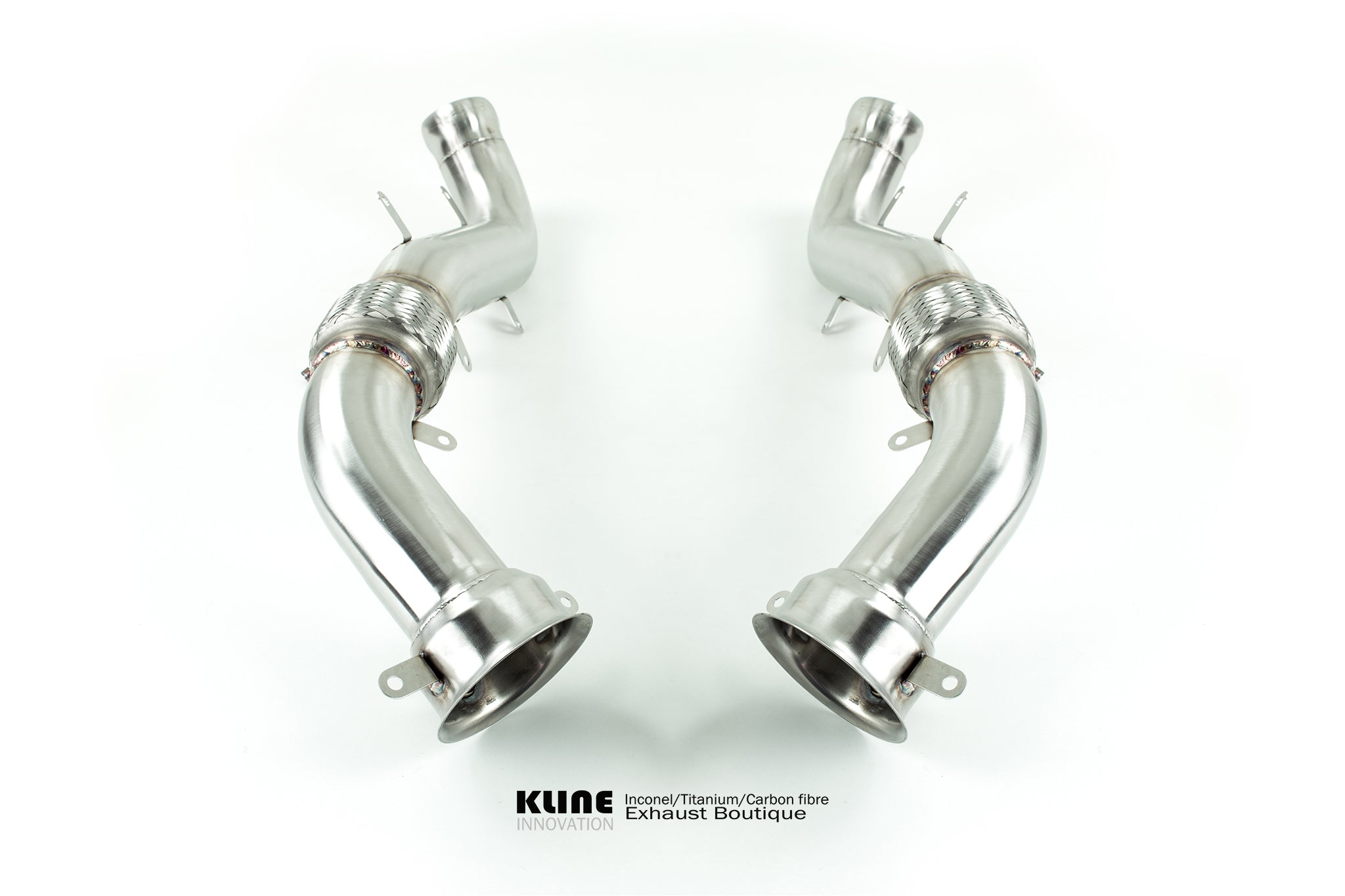 Side view of 200 Cell Cat Pipe Set For McLaren MP4-12C manufactured by kline innovation