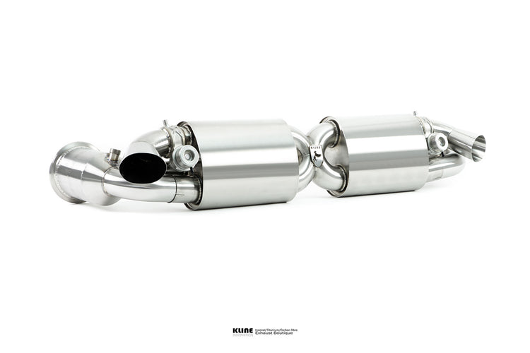 Left angled view of 200 Cell Cat Pipe Set For Porsche 991 GT2RS manufactured by Kline Innovation