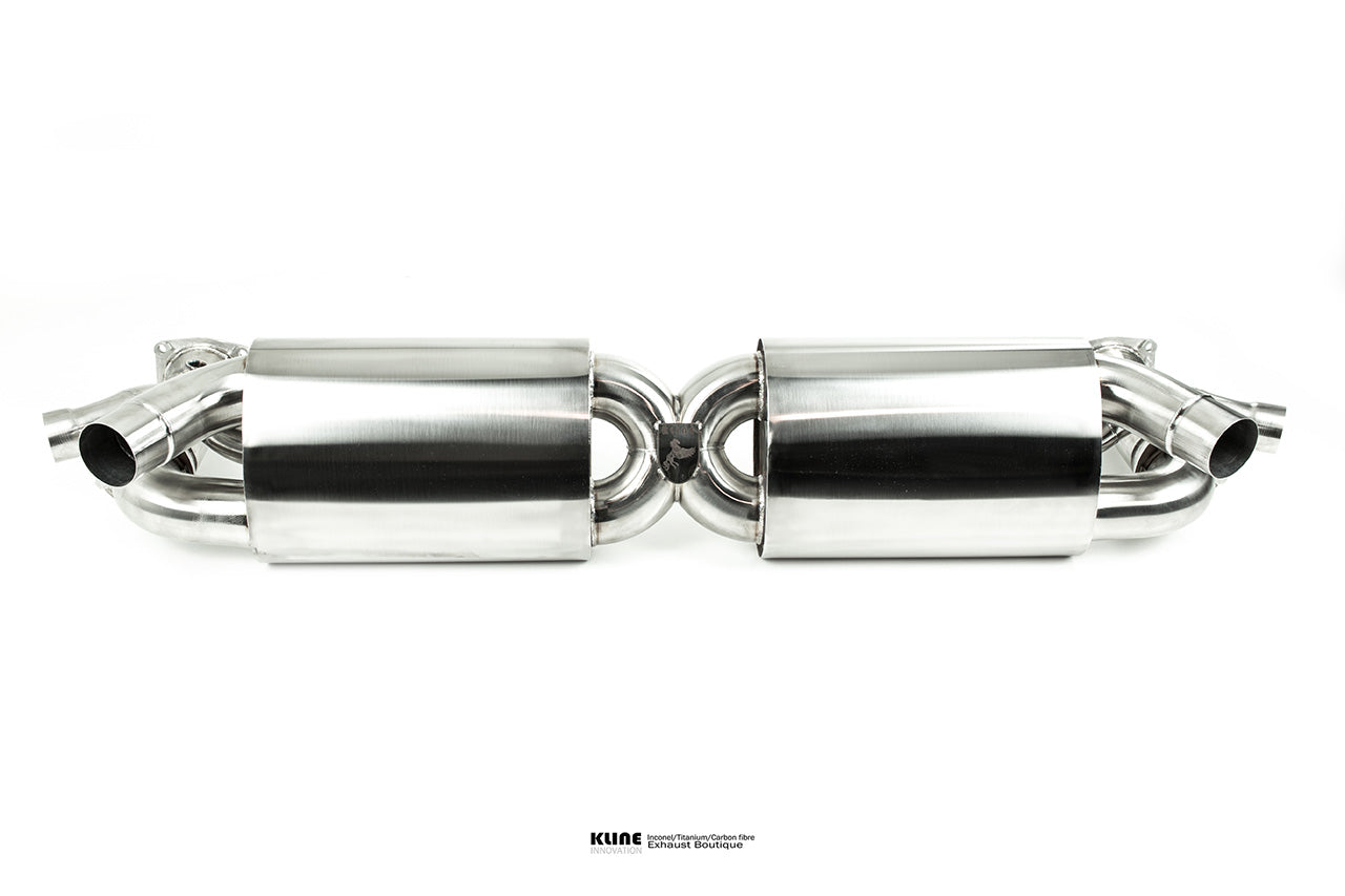 Front view of DECAT Cat Pipe Set Without Tip Cover For Porsche 991 Turbo S (Gen1/Gen2) manufactured by Kline Innovation