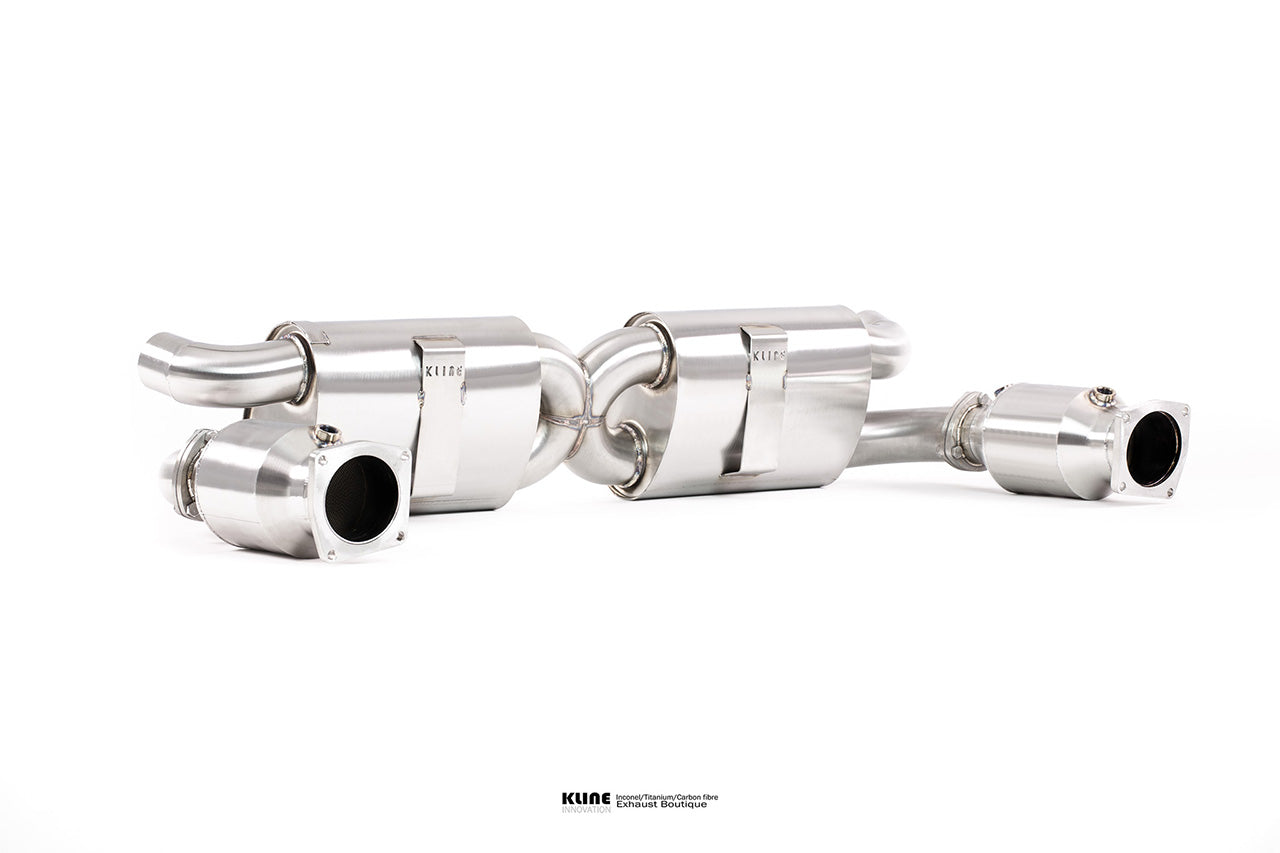 Back view of DECAT Cat Pipe Set For Porsche 997.2 Turbo Gen II manufactured by Kline Innovation