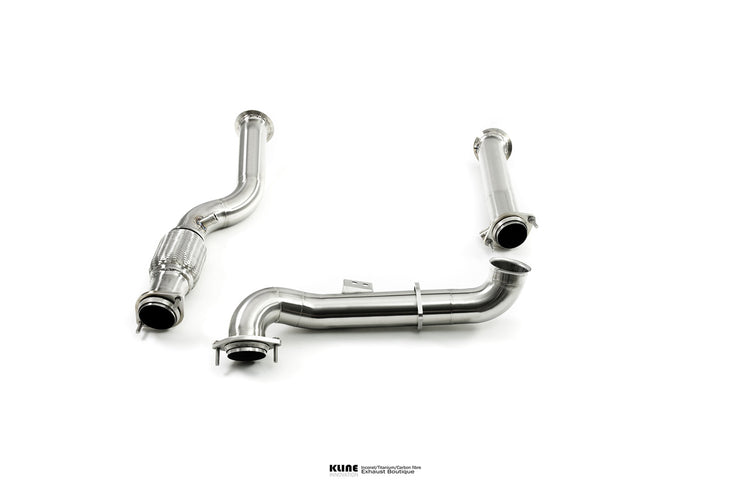 Front view of DECAT Downpipes For BMW M3/M4 (G80,G82,G83) manufactured by Kline Innovation