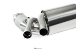Closeup view of two Exclusive Version Silencer Section Pipes For Porsche 991 Turbo manufactured by Kline Innovation