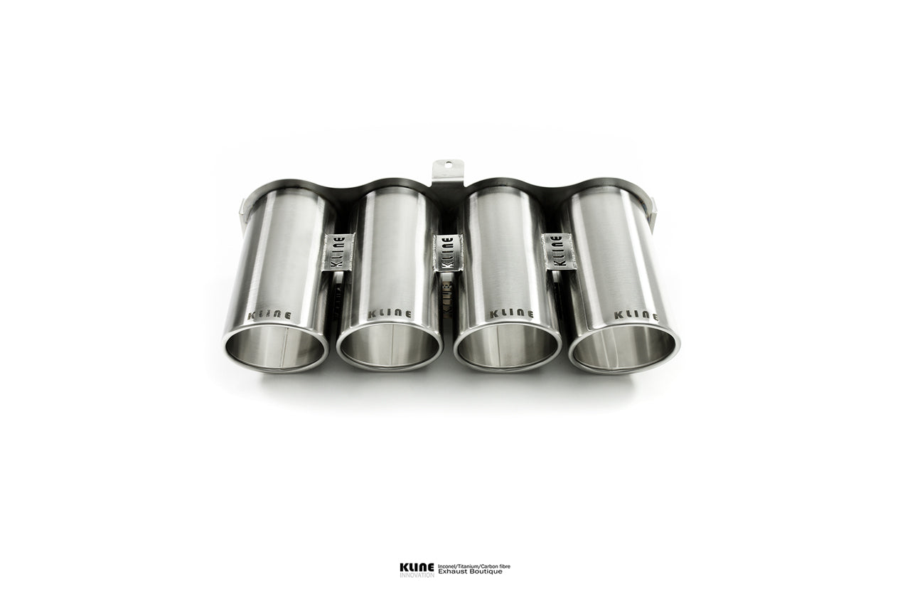 Birdseye angled view of Inconel Tips For McLaren 765LT manufactured by kline innovation