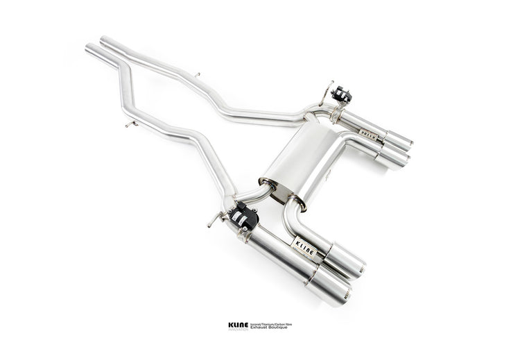 Birdseye view of Valvetronic Cat-Back Exhaust System For BMW M4 F82/F83 manufactured by Kline Innovation