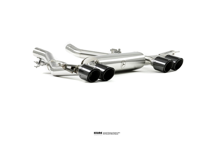 Left angled view of Valvetronic Cat-Back Exhaust System With Center Pipes For BMW M3/M4 (G80,G82,G83) manufactured by Kline innovation