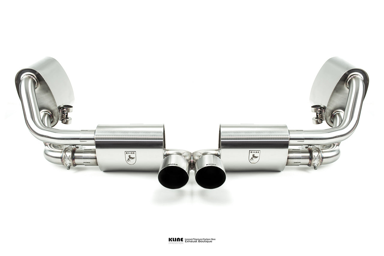 Front view of Valvetronic Exhaust System - SS Tips For Porsche 991 GT3/GT3RS (Gen1/Gen2) manufactured by Kline Innovation