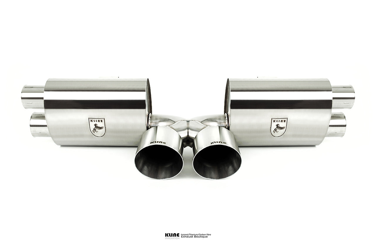 Closeup front view of Valvetronic Exhaust System - SS Tips For Porsche 991 GT3/GT3RS (Gen1/Gen2) manufactured by Kline Innovation
