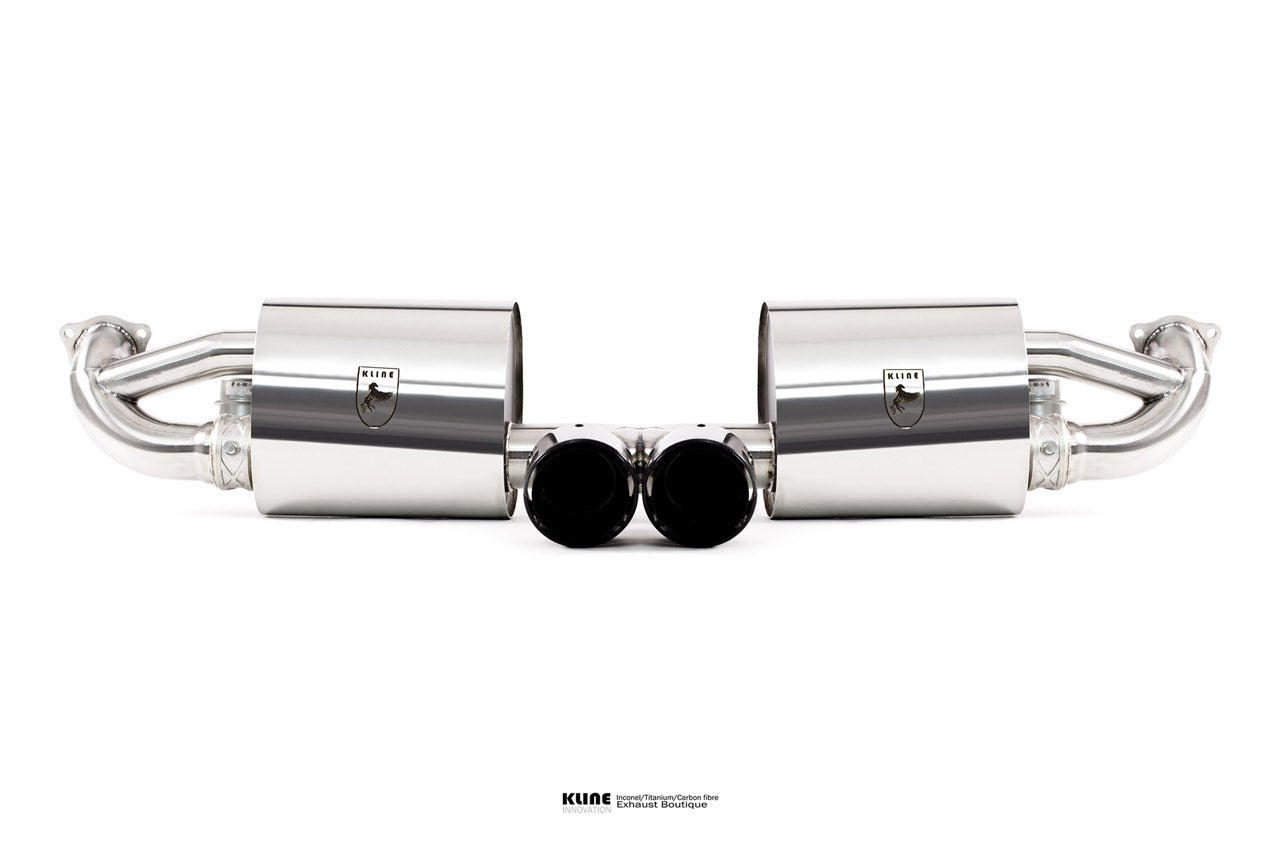 Front view of Valvetronic Rear System - SS Tips For Porsche 718/718S Cayman manufactured by Kline Innovation