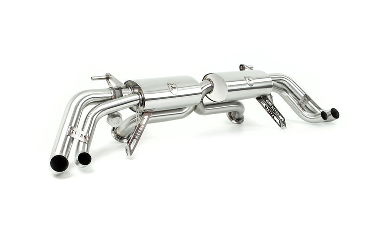 Left angled view of valvetronic system exhaust for Audi R8 ST V10 which fits in 2012 to 2016 models manufactured by kline innovation