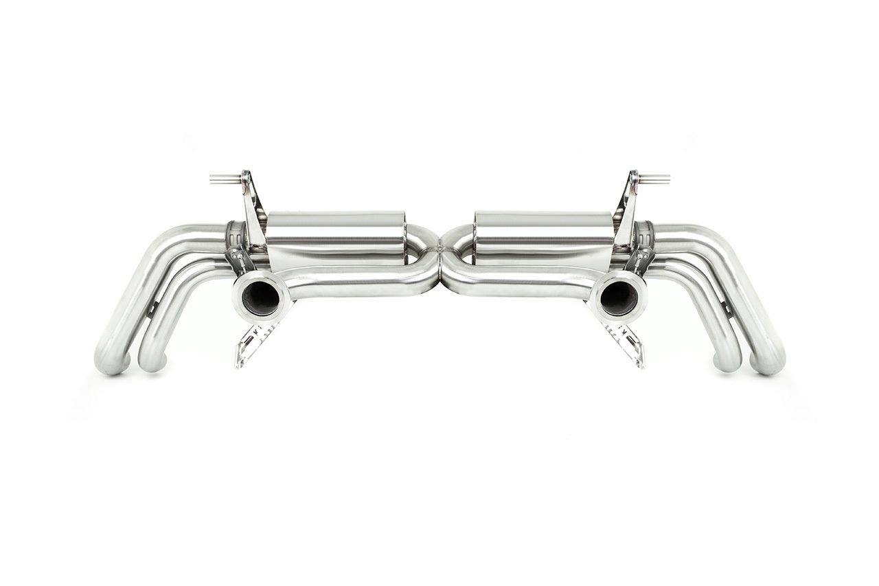 Back view of valvetronic system exhaust for Audi R8 V8 which fits 2008 to 2012 models manufactured by kline innovation