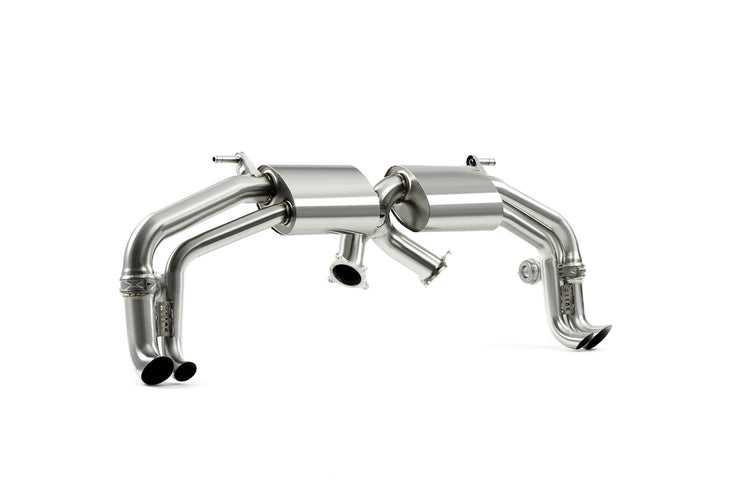 Left angled view of valvetronic system opf exhaust for Audi R8 V10 which fits 2020+ models manufactured by kline innovation