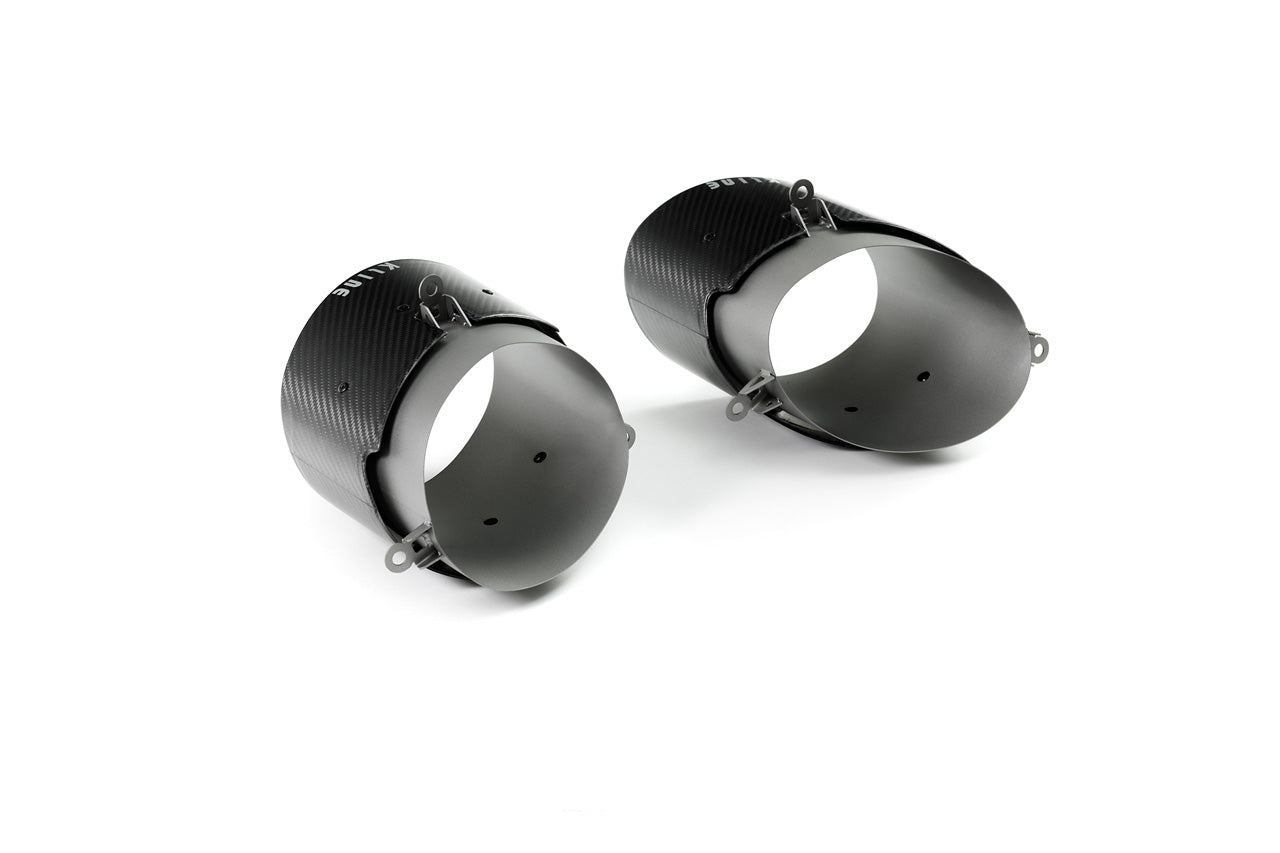 Two tip covers of valvetronic system opf exhaust for Audi R8 V10 2020+ models manufactured by kline innovation