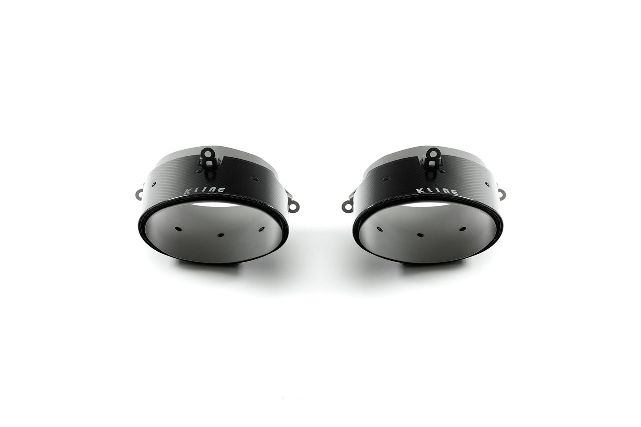 Two tip covers of valvetronic system opf exhaust for Audi R8 V10 2020+ models manufactured by kline innovation