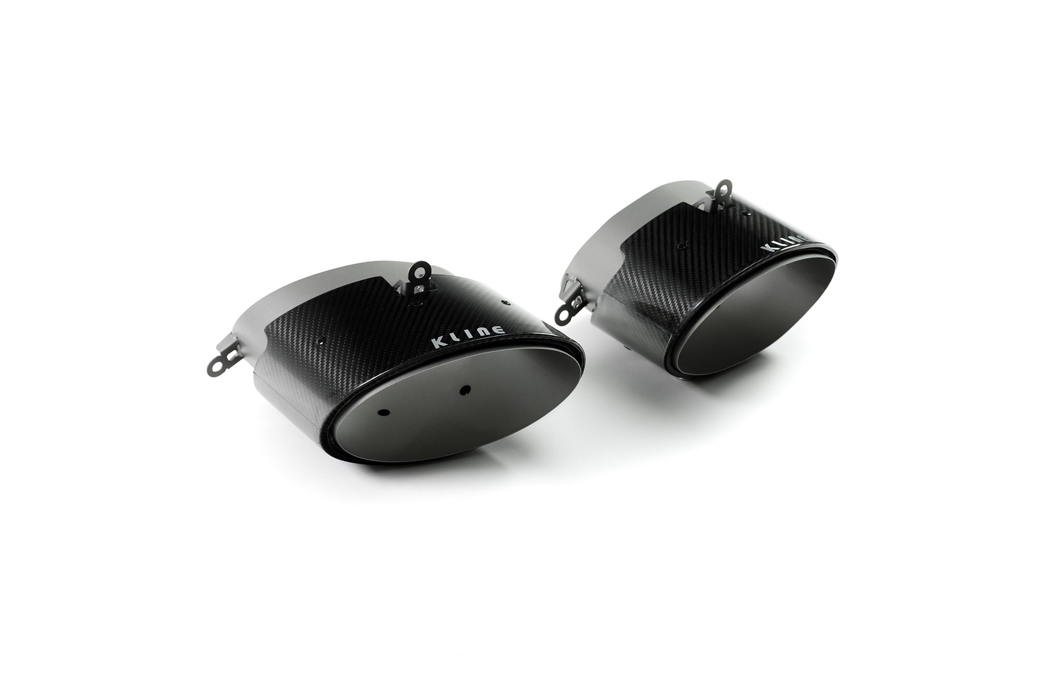 Two tip covers angled of valvetronic system opf exhaust for Audi R8 V10 2020+ models manufactured by kline innovation