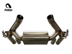 Close up view of Active Autowerke Valved Rear Axle-back Exhaust for BMW G87 M2 with white background