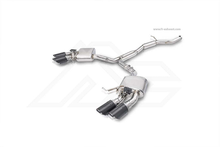A top view of Fi EXHAUST Valvetronic Cat-Back System for Porsche G2 95B.2 Macan 2.0T (OPF) 2019+ with with white background