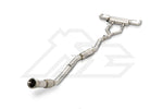 A front view of Fi EXHAUST Valvetronic Cat-Back System for Mercedes-Benz W167 AMG GLE53 2019+ with white background