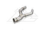 A front view of Fi EXHAUST Valvetronic Cat-Back System for Mercedes-Benz W167 AMG GLE53 2019+ downpipe with white background