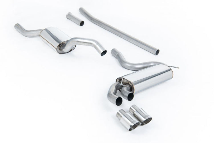 A top view of Milltek Resonated Downpipe-Back Exhaust System OEM Polished Tips for Audi UR Quattro 10v Turbo 1980-1991 with white background