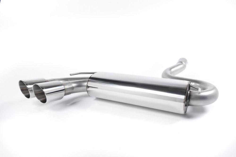 A front view of Milltek Resonated Downpipe-Back Exhaust System OEM Polished Tips for Audi UR Quattro 10v Turbo 1980-1991 with white background