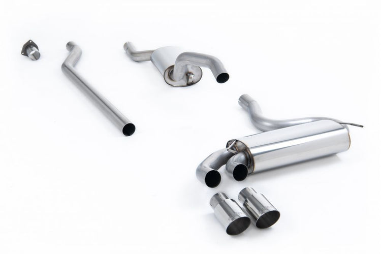 A front view of Milltek Non-Resonated Downpipe-Back Exhaust System Polished Tips for Audi UR Quattro 20v Turbo 1990-1991 with white background