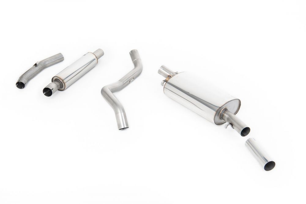 Milltek Sport exhaust system parts for 1976-1983 Volkswagen Golf Mk1 GTi (part MCXVW209): pipework, silencers and polished silver tailpipe tips