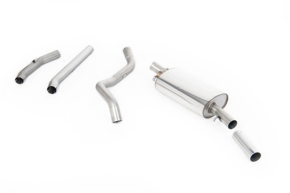 Milltek Sport exhaust system parts for 1976-1983 Volkswagen Golf Mk1 GTi (part MCXVW210): pipework, silencers and polished silver tailpipe tips