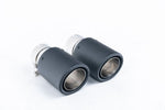 Close-up of polished silver Milltek Sport exhaust tips for the 2015-2018 BMW 2 Series M240i Coupe