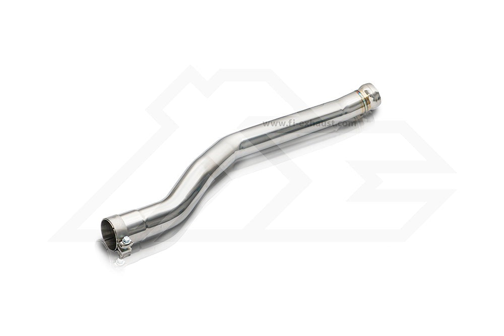 A top view of Fi EXHAUST Valvetronic Cat-Back System for Land Rover Defender 110 P300 HSE L663 (OPF) 2021+ downpipe with white background