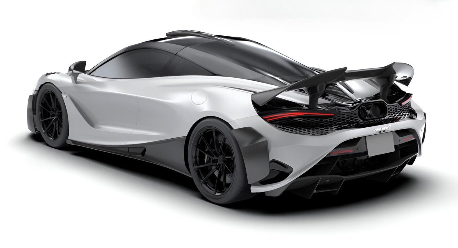 White McLaren 750S rear three-quarter with the complete aero kit, render