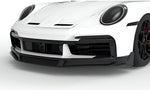 Carbon front aero lip on a white Porsche 911 Turbo S (992)
