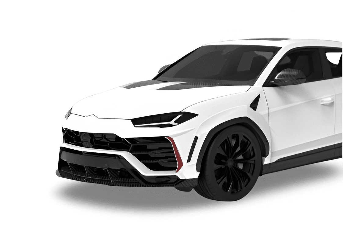 Render of a white Urus with the front bumper uprights highlighted
