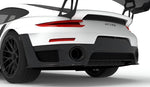 Carbon rear diffuser on a white Porsche 911 GT2 RS, rear close-up