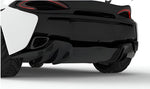 Carbon rear diffuser on a white McLaren 570S, low rear view
