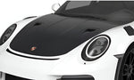 Carbon hood on a white Porsche 911 GT3 RS, front close-up
