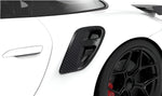 Carbon side intake on a white Porsche 911 Turbo S (992)