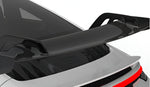 Carbon wing blade on a 992 GT3 swan-neck wing, close-up