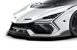 Front lip on a white Lamborghini Revuelto, front corner close-up