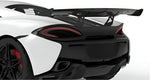 Carbon race wing on a white McLaren 570S, rear close-up